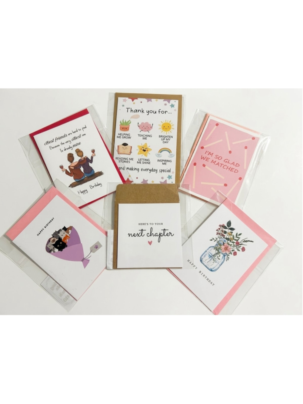 Set of 6 Greeting Cards White Pink Multi-Color